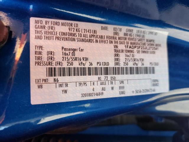 Photo 10 from auction – 2018 FORD FOCUS SE with VIN 1FADP3F23JL272541