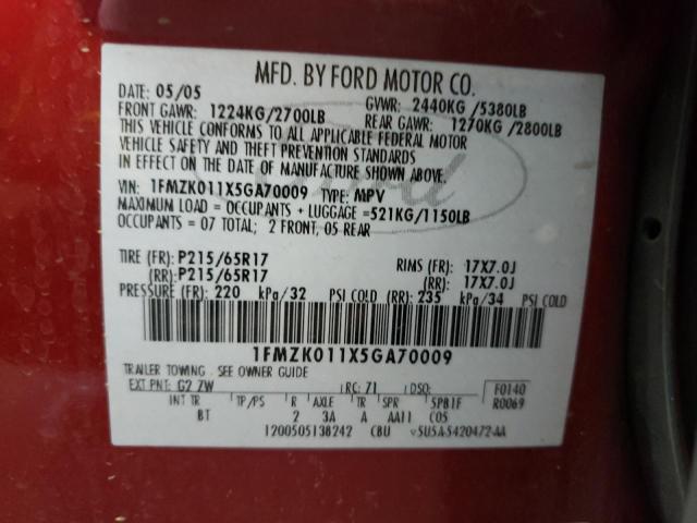 Photo 10 from auction – 2005 FORD FREESTYLE with VIN 1FMZK011X5GA70009