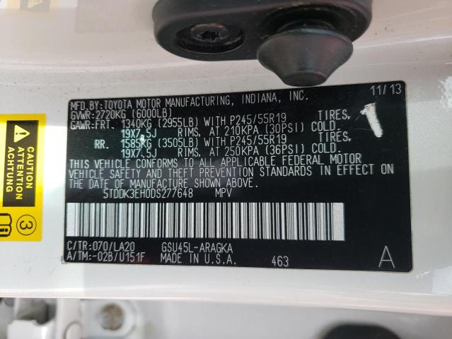Photo 10 from auction – 2013 TOYOTA HIGHLANDER with VIN 5TDDK3EH0DS277648