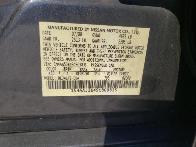 Photo 10 from auction – 2009 NISSAN MAXIMA with VIN 1N4AA51E49C809835