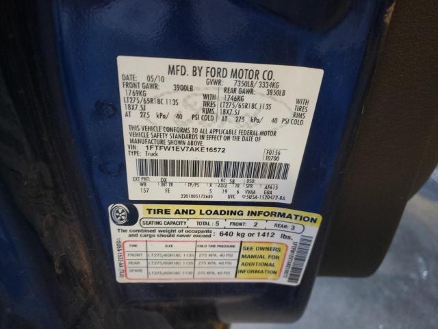 Photo 10 from auction – 2010 FORD F150 SUPER with VIN 1FTFW1EV7AKE16572