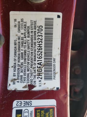 Photo 10 from auction – 2006 HONDA CIVIC LX with VIN 2HGFA16526H523705