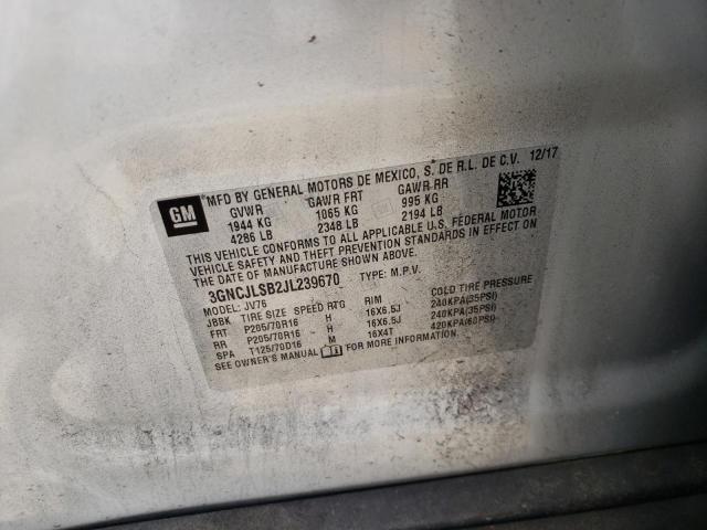 Photo 10 from auction – 2018 CHEVROLET TRAX 1LT with VIN 3GNCJLSB2JL239670