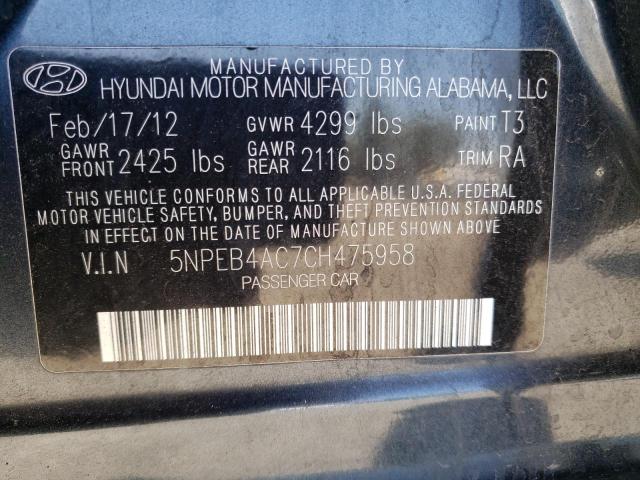 Photo 10 from auction – 2012 HYUNDAI SONATA GLS with VIN 5NPEB4AC7CH475958