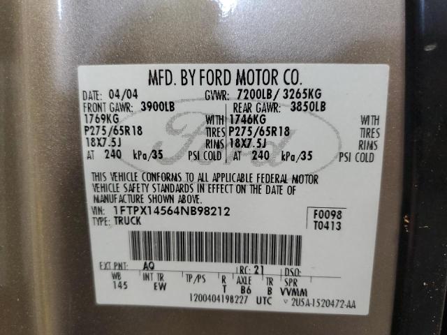Photo 10 from auction – 2004 FORD F150 with VIN 1FTPX14564NB98212