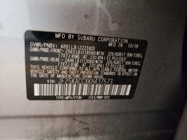 Photo 10 from auction – 2019 SUBARU FORESTER with VIN JF2SKACCXKH437573