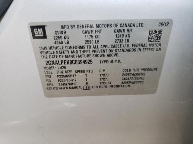 Photo 10 from auction – 2012 CHEVROLET EQUINOX LT with VIN 2GNALPEK0C6394925