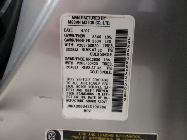 Photo 10 from auction – 2008 INFINITI FX35 with VIN JNRAS08U48X100286