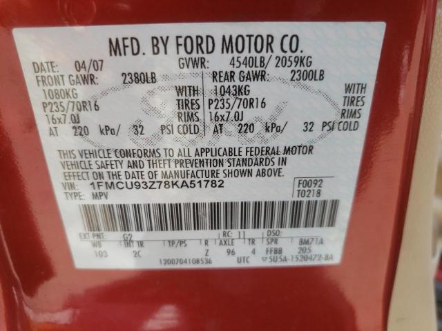 Photo 10 from auction – 2008 FORD ESCAPE XLT with VIN 1FMCU93Z78KA51782