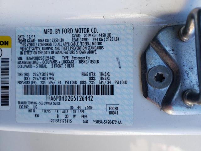 Photo 10 from auction – 2016 FORD FUSION SE with VIN 1FA6P0HD2G5126442