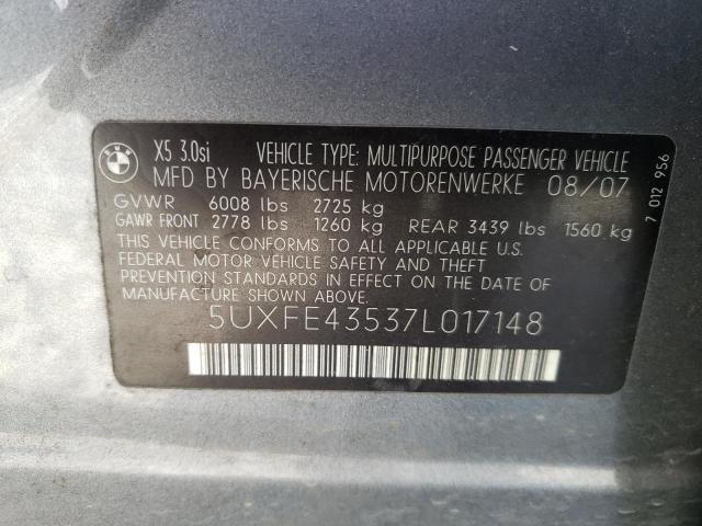 Photo 10 from auction – 2007 BMW X5 3.0I with VIN 5UXFE43537L017148