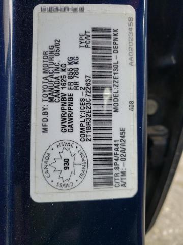 Photo 10 from auction – 2003 TOYOTA COROLLA CE with VIN 2T1BR32E23C722637