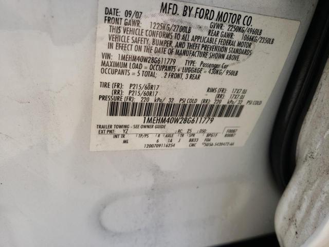 Photo 10 from auction – 2008 MERCURY SABLE LUXU with VIN 1MEHM40W28G611779