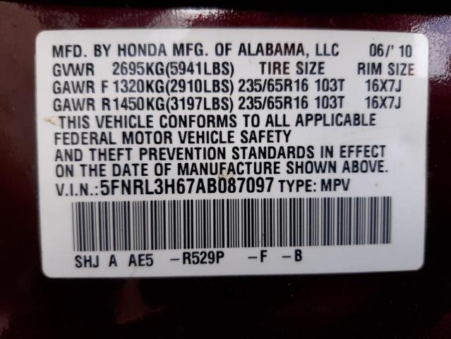 Photo 10 from auction – 2010 HONDA ODYSSEY EX with VIN 5FNRL3H67AB087097