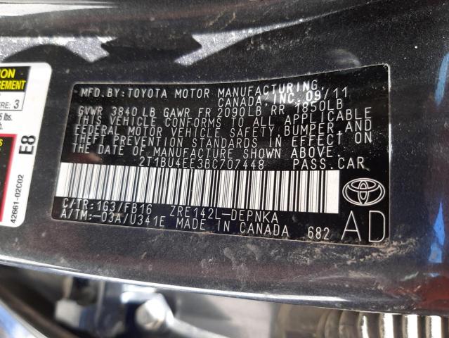 Photo 10 from auction – 2011 TOYOTA CAROLLA with VIN 2T1BU4EE3BC707448