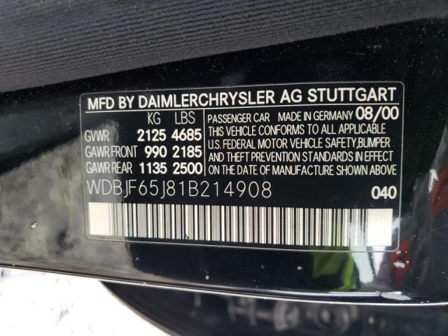 Photo 10 from auction – 2001 MERCEDES-BENZ E 320 with VIN WDBJF65J81B214908