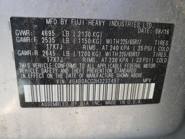 Photo 10 from auction – 2017 SUBARU OUTBACK 2. with VIN 4S4BSACC3H3232497