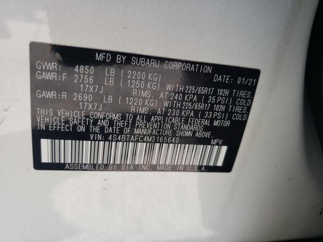 Photo 10 from auction – 2021 SUBARU OUTBACK PR with VIN 4S4BTAFC4M3165640