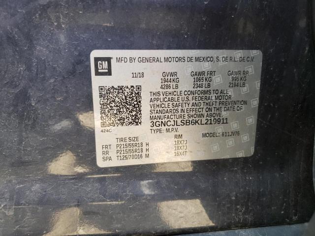 Photo 10 from auction – 2019 CHEVROLET TRAX 1LT with VIN 3GNCJLSB6KL219911