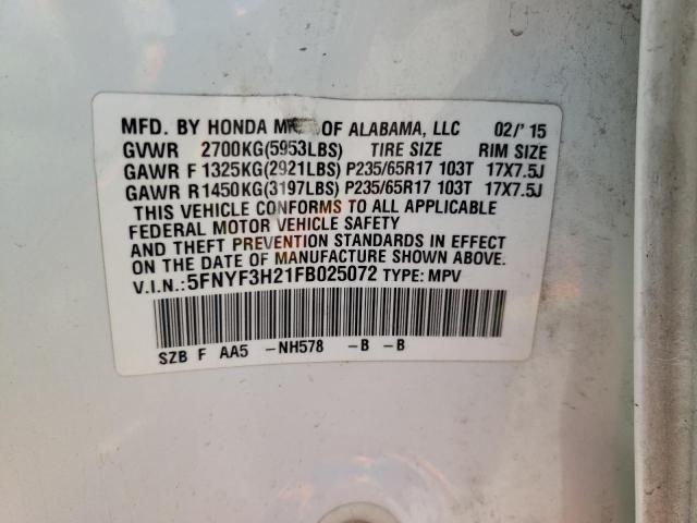 Photo 10 from auction – 2015 HONDA PILOT LX with VIN 5FNYF3H21FB025072