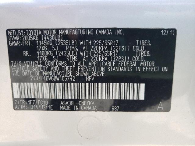 Photo 10 from auction – 2011 TOYOTA RAV4 with VIN 2T3ZF4DV6BW105742