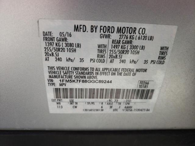 Photo 10 from auction – 2016 FORD EXPLORER L with VIN 1FM5K7F88GGC89244