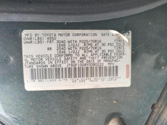 Photo 10 from auction – 2000 LEXUS RX 300 with VIN JT6GF10U8Y0080222