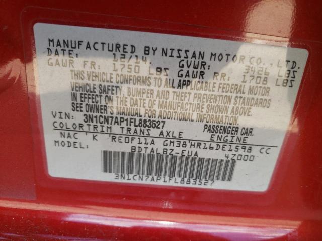 Photo 10 from auction – 2015 NISSAN VERSA S with VIN 3N1CN7AP1FL883527