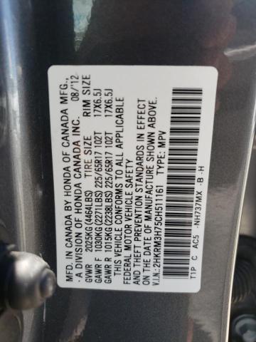 Photo 10 from auction – 2012 HONDA CR-V EXL with VIN 2HKRM3H75CH511161