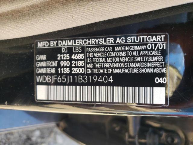 Photo 10 from auction – 2001 MERCEDES-BENZ E 320 with VIN WDBJF65J11B319404