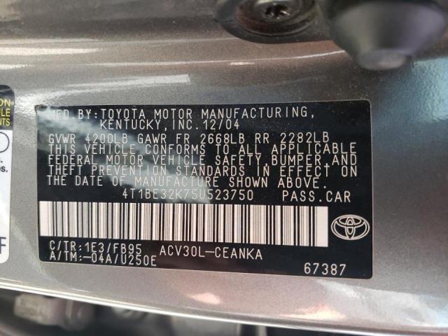Photo 10 from auction – 2005 TOYOTA CAMRY with VIN 4T1BE32K75U523750
