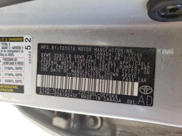 Photo 10 from auction – 2006 TOYOTA COROLLA CE with VIN 2T1BR32E16C598008
