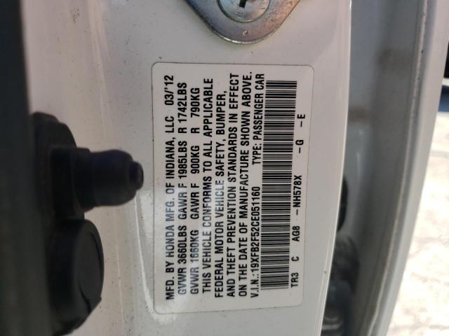 Photo 10 from auction – 2012 HONDA CIVIC LX with VIN 19XFB2F52CE051160