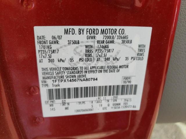 Photo 10 from auction – 2007 FORD F150 with VIN 1FTPX14567NA80794