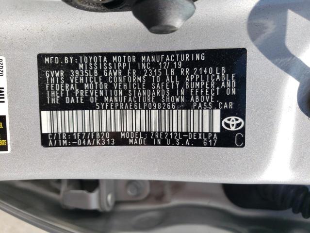 Photo 10 from auction – 2020 TOYOTA COROLLA LE with VIN 5YFEPRAE6LP098266