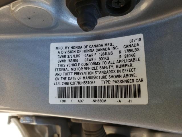 Photo 10 from auction – 2018 HONDA CIVIC EX with VIN 2HGFC2F78JH581067
