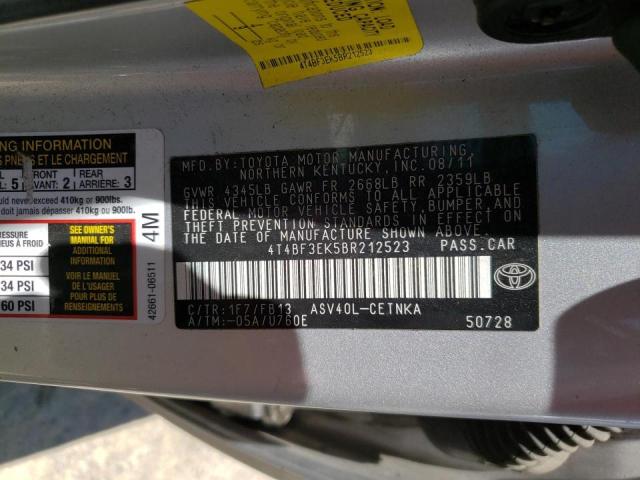 Photo 10 from auction – 2011 TOYOTA CAMRY BASE with VIN 4T4BF3EK5BR212523