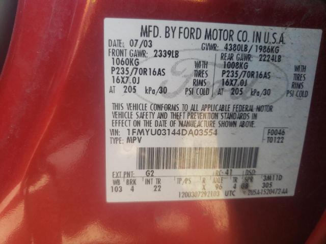 Photo 10 from auction – 2004 FORD ESCAPE XLT with VIN 1FMYU03144DA03554