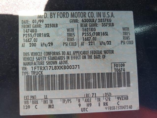 Photo 10 from auction – 1999 FORD F150 with VIN 1FTRX17L8XKB00371
