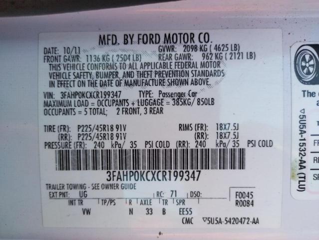 Photo 10 from auction – 2012 FORD FUSION SPO with VIN 3FAHP0KCXCR199347