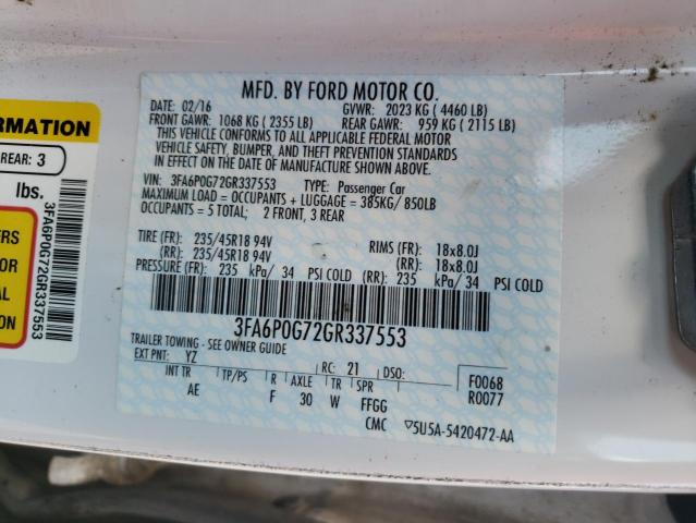 Photo 10 from auction – 2016 FORD FUSION S with VIN 3FA6P0G72GR337553