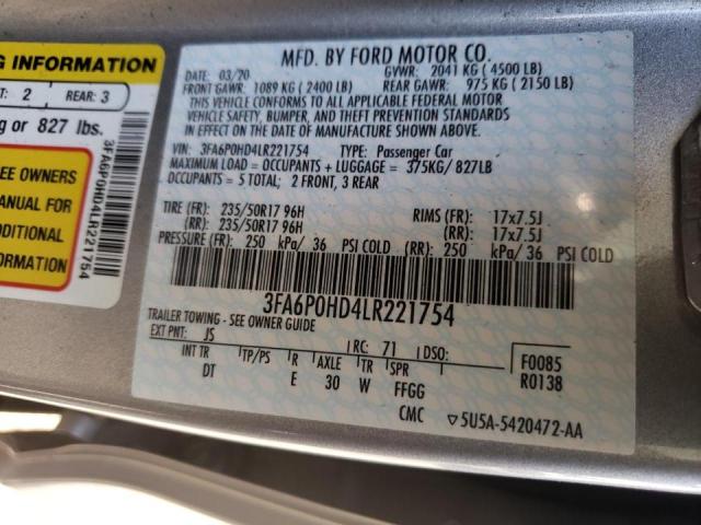 Photo 10 from auction – 2020 FORD FUSION SE with VIN 3FA6P0HD4LR221754