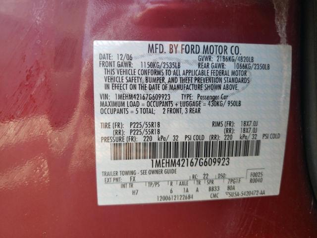 Photo 10 from auction – 2007 MERCURY MONTEGO PR with VIN 1MEHM42167G609923