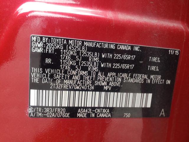 Photo 10 from auction – 2016 TOYOTA RAV4 LE with VIN 2T3ZFREV7GW240134