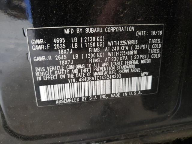 Photo 10 from auction – 2019 SUBARU OUTBACK TO with VIN 4S4BSATC1K3248303