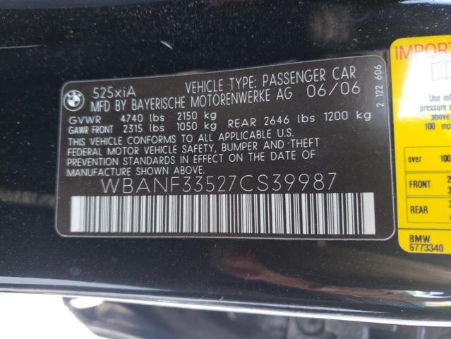 Photo 10 from auction – 2007 BMW 5 SERIES with VIN WBANF33527CS39987