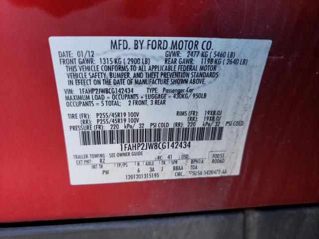 Photo 10 from auction – 2012 FORD TAURUS LIM with VIN 1FAHP2JW8CG142434