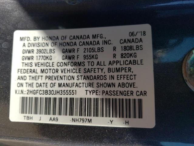 Photo 10 from auction – 2018 HONDA CIVIC EX with VIN 2HGFC3B30JH355551