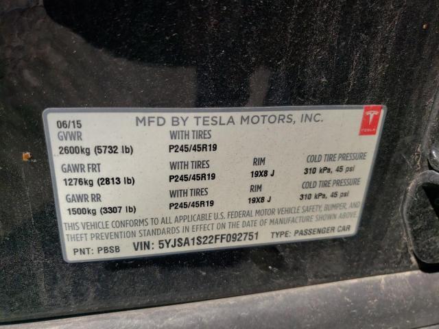 Photo 10 from auction – 2015 TESLA MODEL S 70 with VIN 5YJSA1S22FF092751