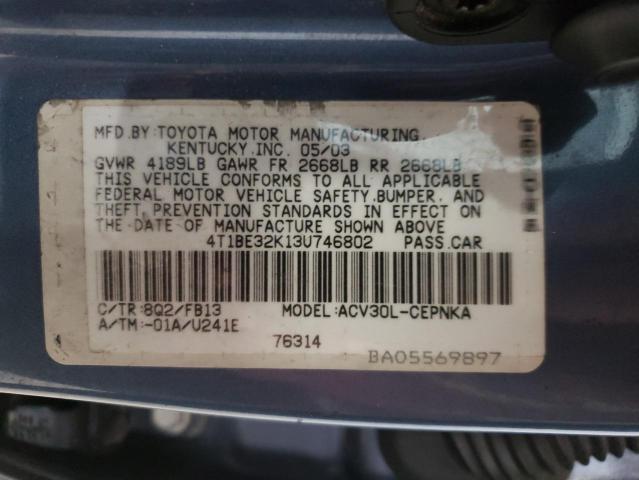 Photo 10 from auction – 2003 TOYOTA CAMRY LE with VIN 4T1BE32K13U746802